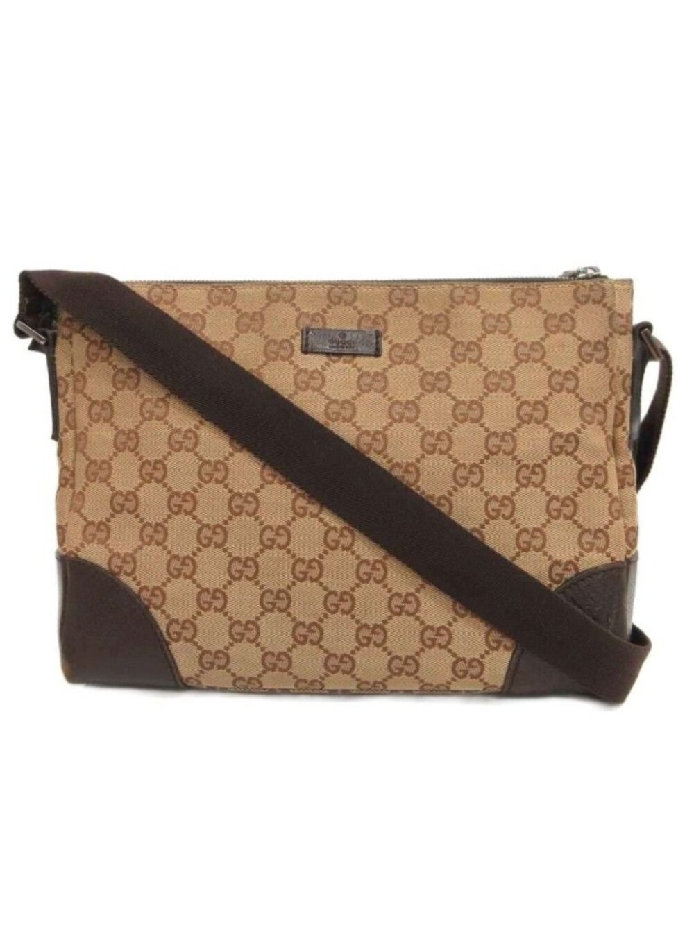 Gucci Shoulder Bag GG Canvas Crossbody Leather Brown Beige